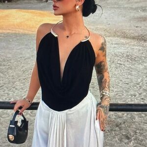 Black Halter Drape Neck Tank Top